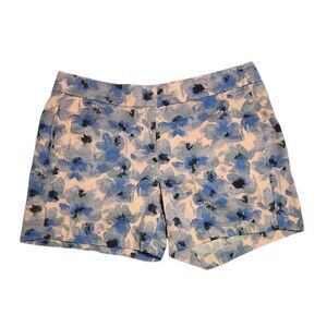 J. Crew Chino Shorts Blue Pink Watercolor Floral Cotton Womens Size 4